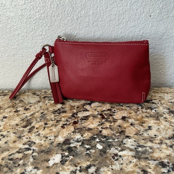 Coach Handbags - Coach Vintage Red Leather Wristlet Clutch